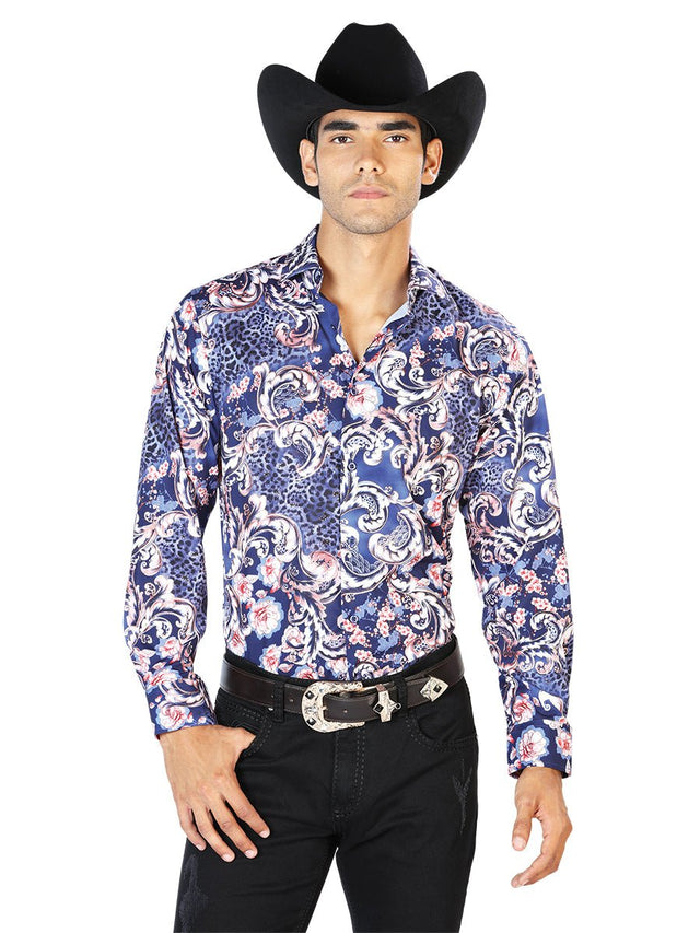 Navy Blue Casual Long Sleeve Shirt 43577 - BELLEZA'S - Navy Blue Casual Long Sleeve Shirt 43577 - CABALLERO - 04357701