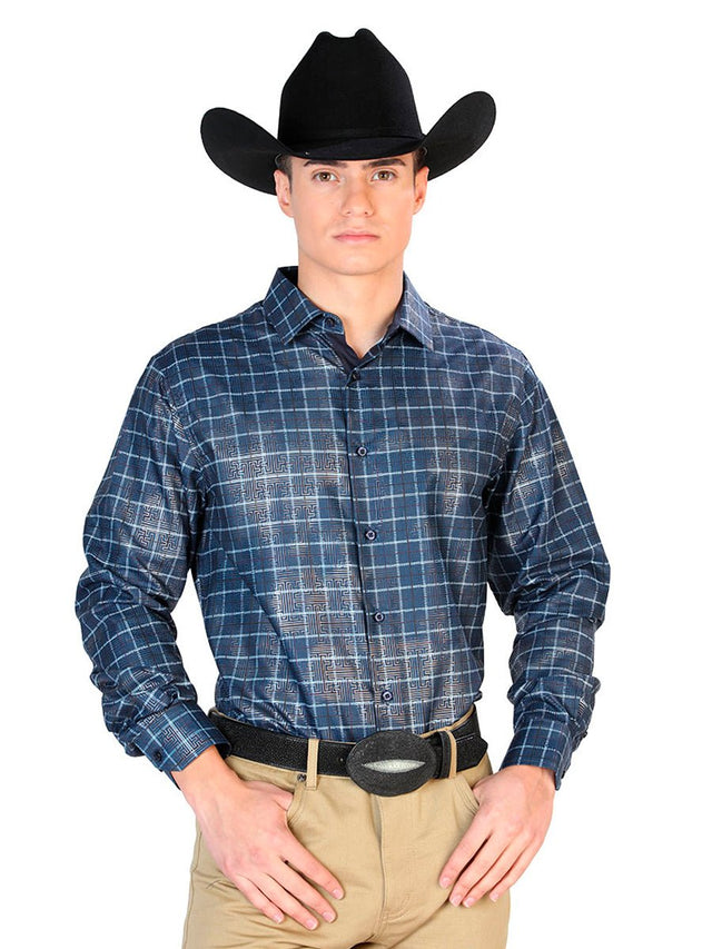 Navy Blue Casual Long Sleeve Shirt 43768 - BELLEZA'S - Navy Blue Casual Long Sleeve Shirt 43768 - CABALLERO - 04376801