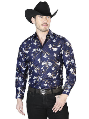 Navy Blue Casual Long Sleeve Shirt 43822 - BELLEZA'S - Navy Blue Casual Long Sleeve Shirt 43822 - CABALLERO - 04382201