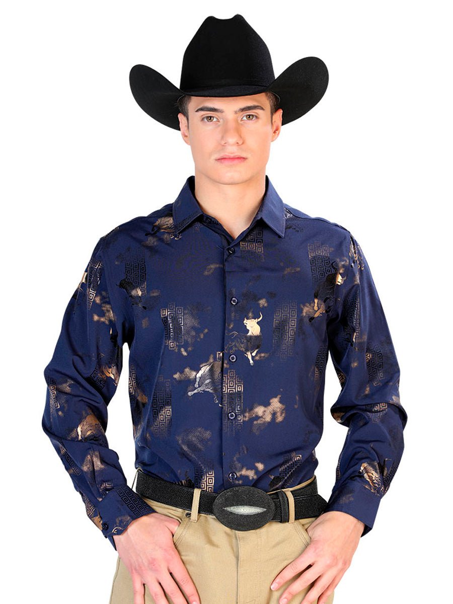 Navy Blue Casual Long Sleeve Shirt 43832 - BELLEZA'S - Navy Blue Casual Long Sleeve Shirt 43832 - CABALLERO - 04383201