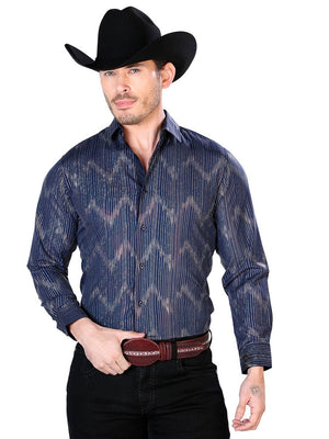 Navy Blue Casual Long Sleeve Shirt 43834 - BELLEZA'S - Navy Blue Casual Long Sleeve Shirt 43834 - CABALLERO - 04383401