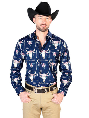 Navy Blue Long Sleeve Casual Long Sleeve Shirt 43694 - BELLEZA'S - Navy Blue Long Sleeve Casual Long Sleeve Shirt 43694 - CABALLERO - 04369401