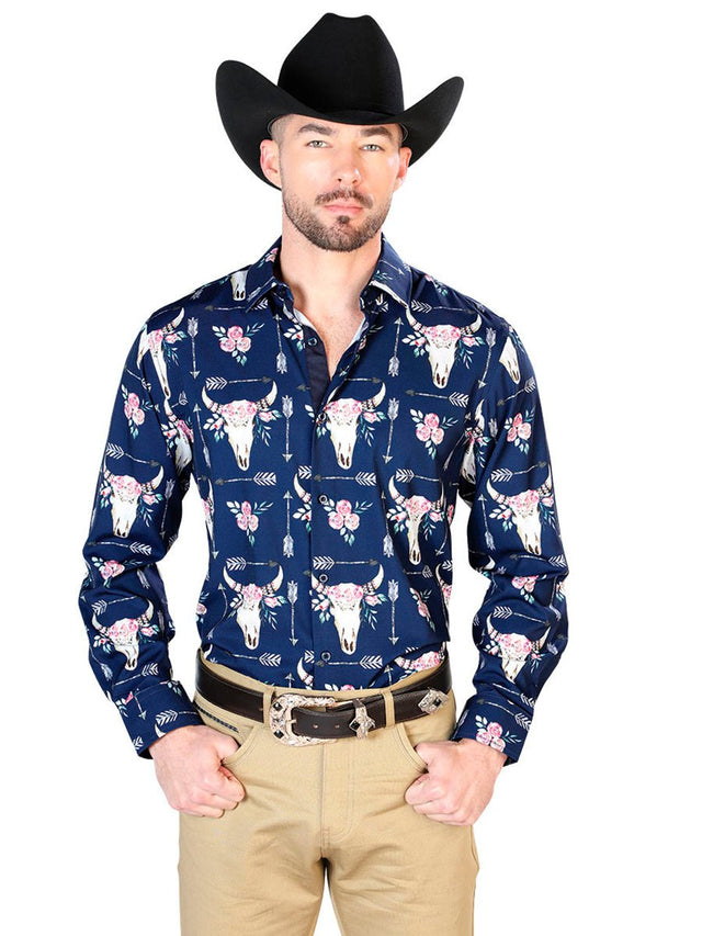 Navy Blue Long Sleeve Casual Long Sleeve Shirt 43694 - BELLEZA'S - Navy Blue Long Sleeve Casual Long Sleeve Shirt 43694 - CABALLERO - 04369401