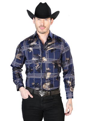 Navy Blue Long Sleeve Western Cowboy Shirt 43837 - BELLEZA'S - Navy Blue Long Sleeve Western Cowboy Shirt 43837 - CABALLERO - 04383701