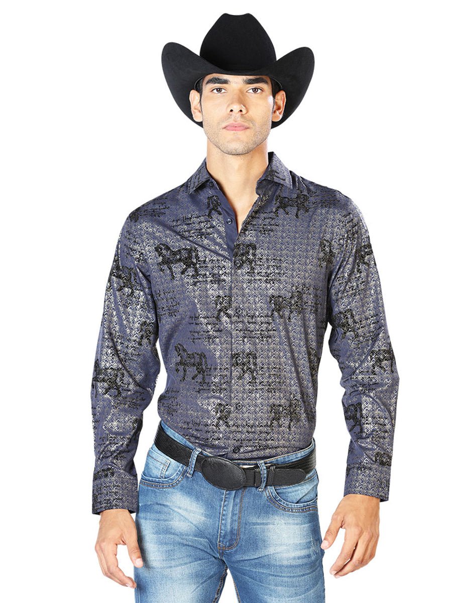 Navy Casual Long Sleeve Shirt 43598 - BELLEZA'S - Navy Casual Long Sleeve Shirt 43598 - CABALLERO - 04359801