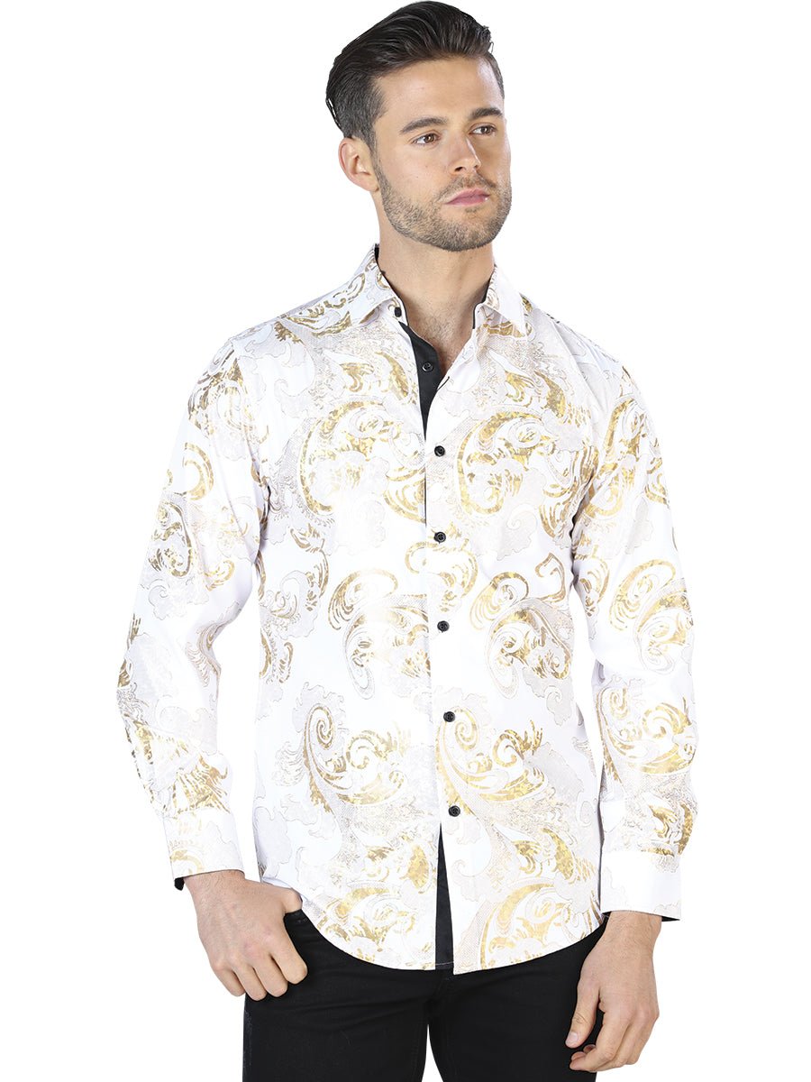 Off White And Gold Casual Long Sleeve Shirt 44041 - BELLEZA'S - Off White And Gold Casual Long Sleeve Shirt 44041 - Mens Shirt - 04404101