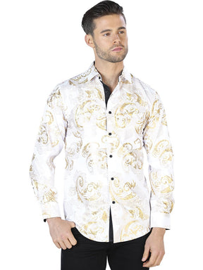 Off White And Gold Casual Long Sleeve Shirt 44041 - BELLEZA'S - Off White And Gold Casual Long Sleeve Shirt 44041 - Mens Shirt - 04404101