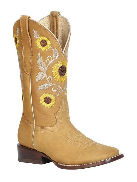 Oleobuck Leather Rodeo Boots Embroidered With Sunflowers For Women 'Centenario' *HONEY-126096* - BELLEZA'S - Oleobuck Leather Rodeo Boots Embroidered With Sunflowers For Women 'Centenario' *HONEY-126096* - Botas Para Damas - 126096 5