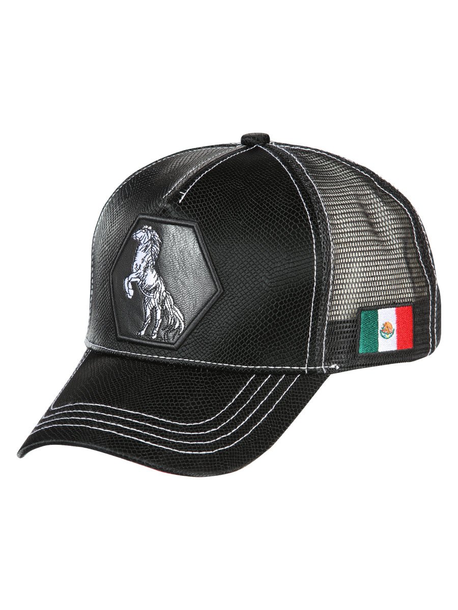 Polyester Horse Embroidered Cap "El General" Black - 44817 - BELLEZA'S - Polyester Horse Embroidered Cap "El General" Black - 44817 - Cap For Adults - 44817