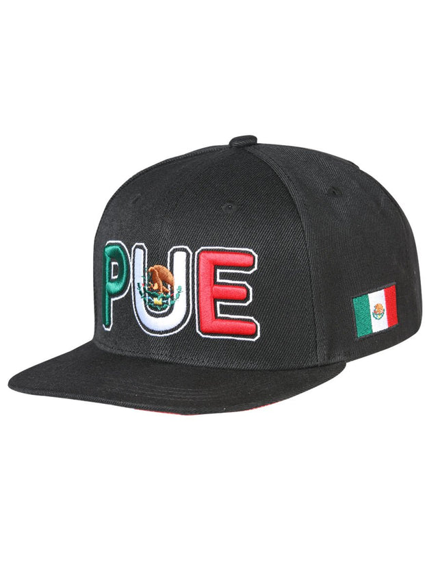 Puebla Black Embroidered Polyester Snap Back Cap 'El General' 44810 - BELLEZA'S - Puebla Black Embroidered Polyester Snap Back Cap 'El General' 44810 - Caps - 04481001