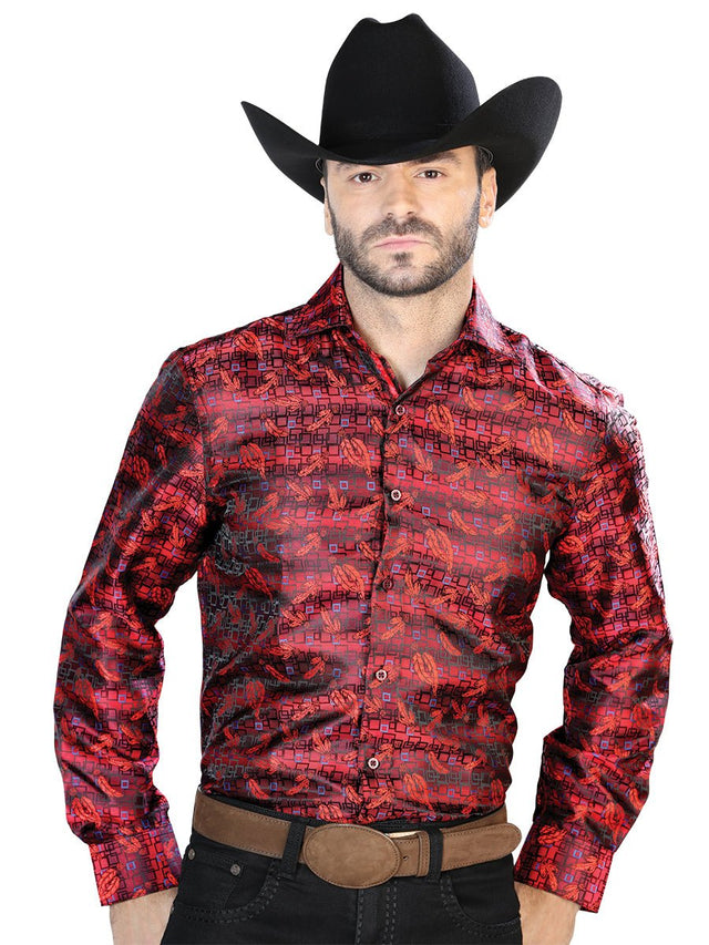 Red And Blue Casual Long Sleeve Shirt 43702 - BELLEZA'S - Red And Blue Casual Long Sleeve Shirt 43702 - CABALLERO - 04370201