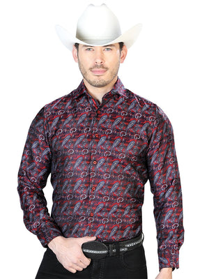 Red And Blue Casual Long Sleeve Shirt 43711 - BELLEZA'S - Red And Blue Casual Long Sleeve Shirt 43711 - CABALLERO - 04371101