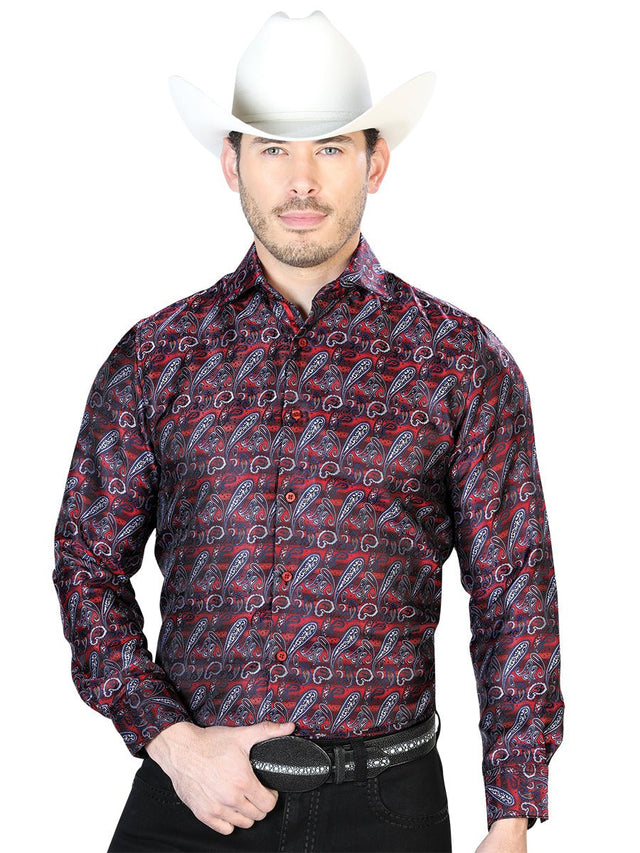 Red And Blue Casual Long Sleeve Shirt 43711 - BELLEZA'S - Red And Blue Casual Long Sleeve Shirt 43711 - CABALLERO - 04371101