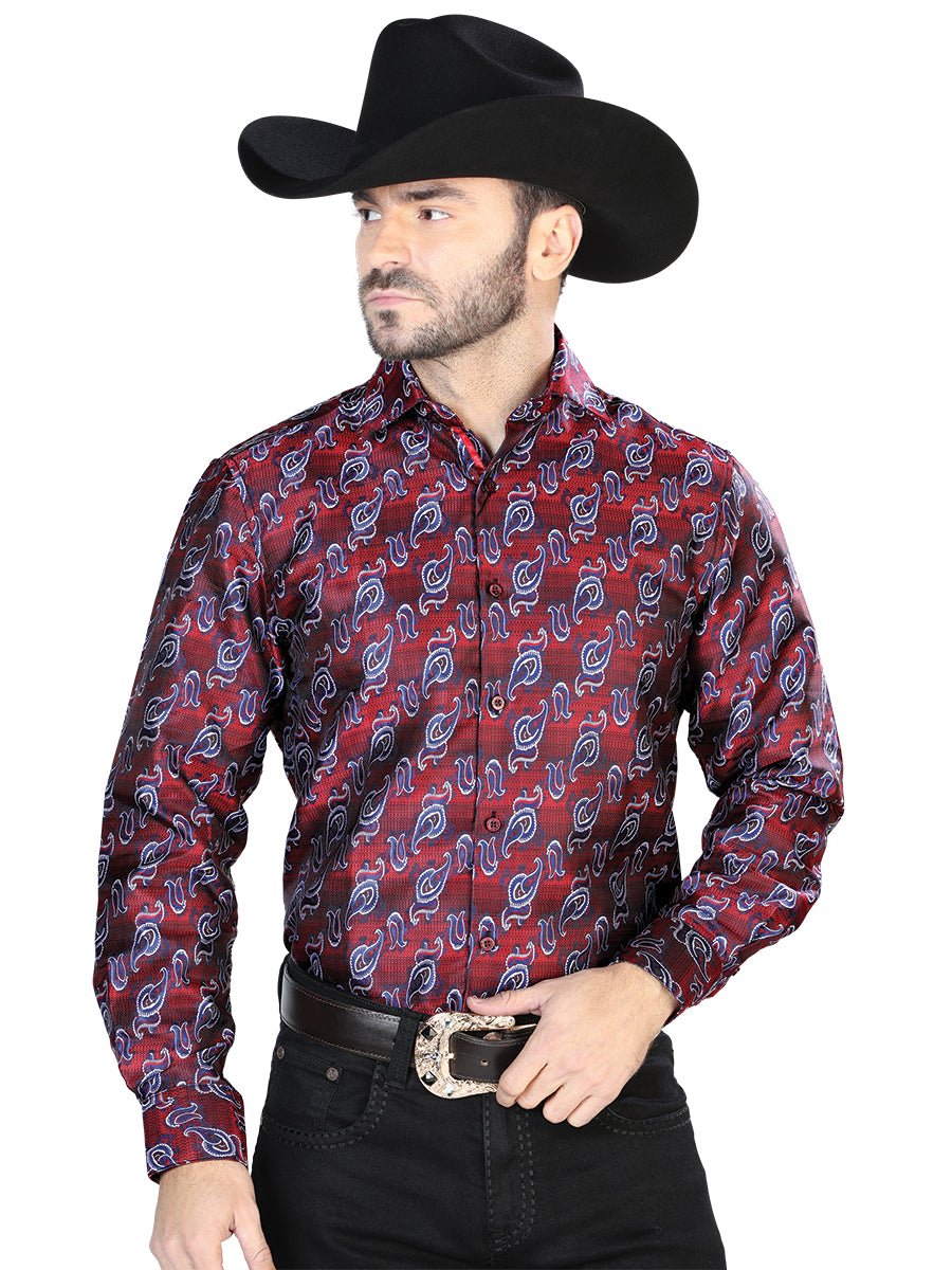 Red And Blue Casual Long Sleeve Shirt 43761 - BELLEZA'S - Red And Blue Casual Long Sleeve Shirt 43761 - CABALLERO - 04376101