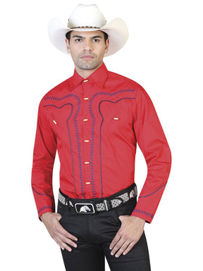 Red And Blue Charro Long Sleeve Shirt 42548 - BELLEZA'S - Red And Blue Charro Long Sleeve Shirt 42548 - CABALLERO - 04254801