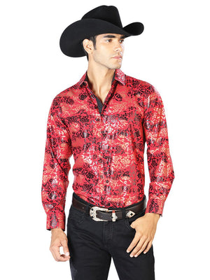 Red And Gold Casual Long Sleeve Shirt 43572 - BELLEZA'S - Red And Gold Casual Long Sleeve Shirt 43572 - CABALLERO - 04357201