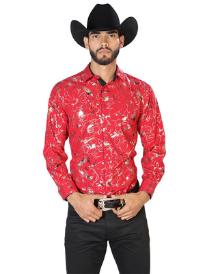 Red And Gold Casual Long Sleeve Shirt 43877 - BELLEZA'S - Red And Gold Casual Long Sleeve Shirt 43877 - CABALLERO - 04387701