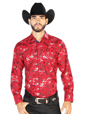 Red And Silver Casual Long Sleeve Shirt 43901 - BELLEZA'S - Red And Silver Casual Long Sleeve Shirt 43901 - CABALLERO - 04390101