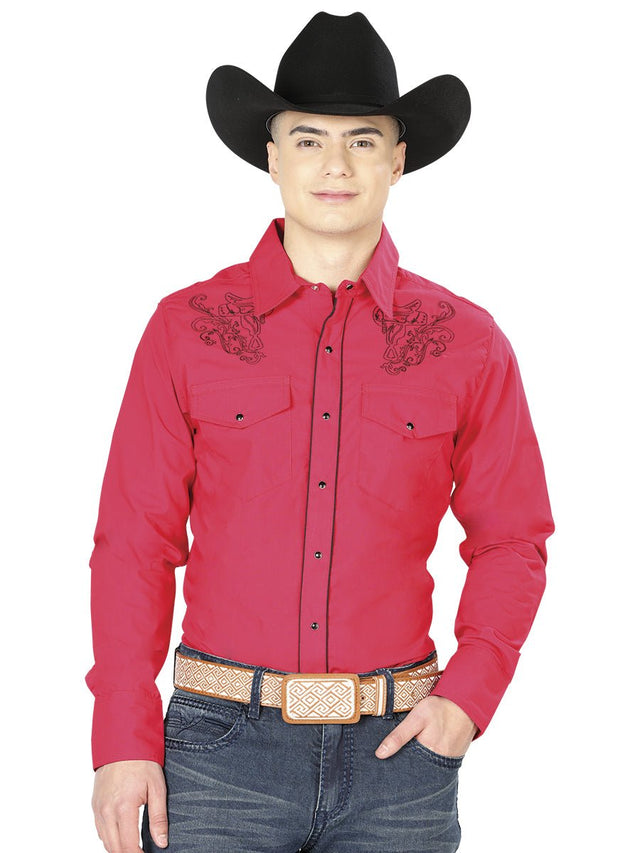 Red Western Long Sleeve Shirt 42956 - BELLEZA'S - Red Western Long Sleeve Shirt 42956 - CABALLERO - 04295601