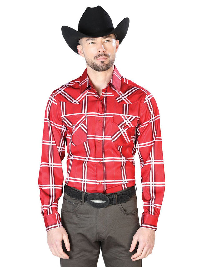 Red With Stripes Casual Long Sleeve Shirt 43928 - BELLEZA'S - Red With Stripes Casual Long Sleeve Shirt 43928 - Men's Shirt - 04392801