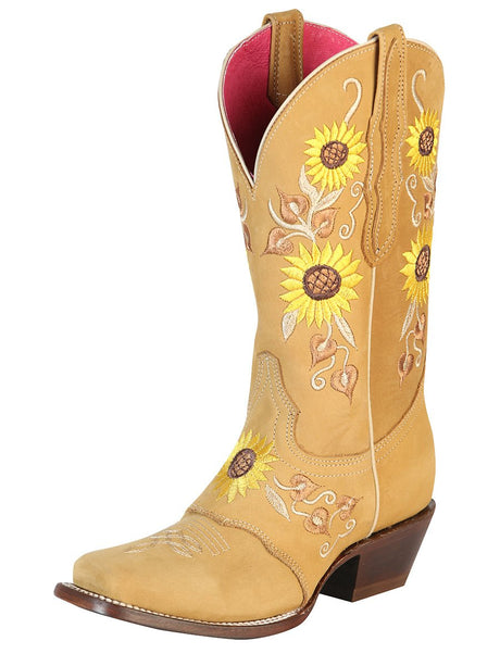Rodeo Cowboy Boots Embroidered with Sunflowers Leather oleobuck for Women 'El General' *HONEY-51143* - BELLEZA'S - Rodeo Cowboy Boots Embroidered with Sunflowers Leather oleobuck for Women 'El General' *HONEY-51143* - Botas Para Damas - 51143 5