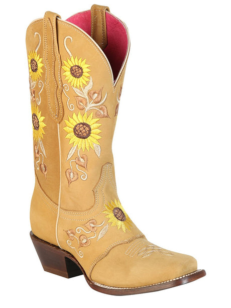 Rodeo Cowboy Boots Embroidered with Sunflowers Leather oleobuck for Women 'El General' *HONEY-51143* - BELLEZA'S - Rodeo Cowboy Boots Embroidered with Sunflowers Leather oleobuck for Women 'El General' *HONEY-51143* - Botas Para Damas - 51143 5