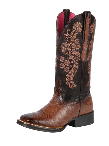 Rodeo Cowboy Boots Floral Engraving Genuine Leather For Women 'El General' *Chocolate-44633* - BELLEZA'S - Rodeo Cowboy Boots Floral Engraving Genuine Leather For Women 'El General' *Chocolate-44633* - Botas Para Damas - 44633 5