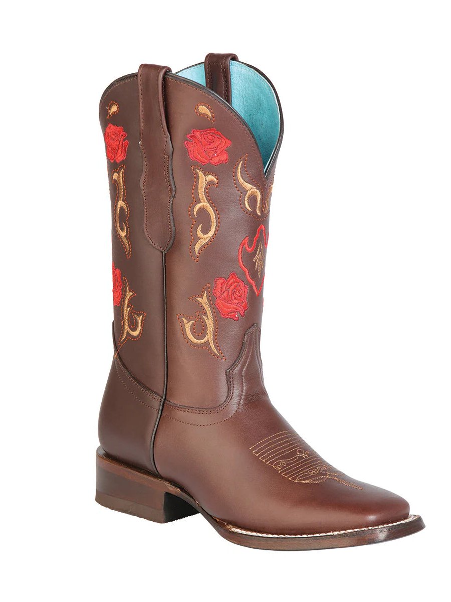 Rodeo Cowboy Boots Genuine Leather Flower Embroidered Tube For Women 'El General' *Chocolate-125370* - BELLEZA'S - Rodeo Cowboy Boots Genuine Leather Flower Embroidered Tube For Women 'El General' *Chocolate-125370* - Botas Para Damas - 125370 5