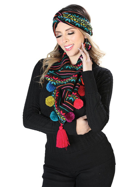 Scarf and Headband Set 100% Polyester Black 603814 - BELLEZA'S - Scarf and Headband Set 100% Polyester Black 603814 - DAMA - 60381401