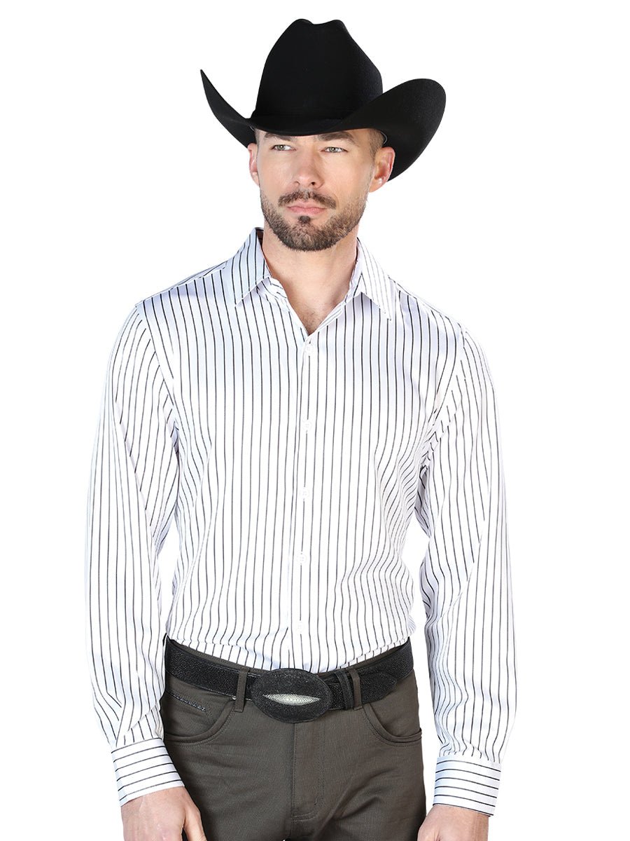 White And Black Casual Long Sleeve Shirt 43926 - BELLEZA'S - White And Black Casual Long Sleeve Shirt 43926 - Men's Shirt - 04392601