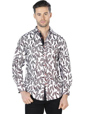 White And Black Casual Long Sleeve Shirt 44055 - BELLEZA'S - White And Black Casual Long Sleeve Shirt 44055 - CABALLERO - 04405501
