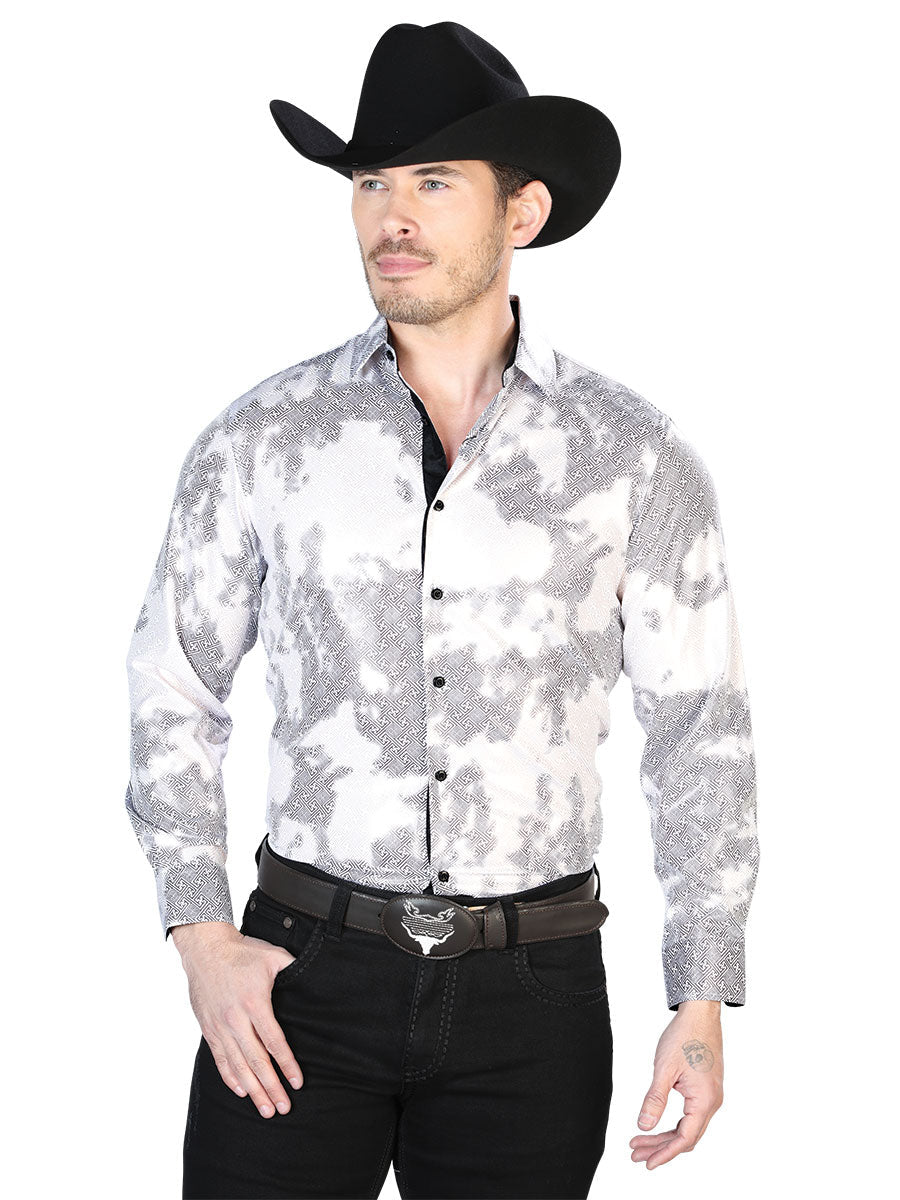 White And Gray Casual Long Sleeve Shirt 43783 - BELLEZA'S - White And Gray Casual Long Sleeve Shirt 43783 - CABALLERO - 04378301