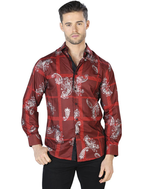 Wine And Silver Casual Long Sleeve Shirt 44027 - BELLEZA'S - Wine And Silver Casual Long Sleeve Shirt 44027 - CABALLERO - 04402701