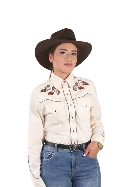 Women’s Beige Floral Embroidered Long Sleeve Western Shirt 'El Señor de los Cielos' 42968 - BELLEZA'S - Women’s Beige Floral Embroidered Long Sleeve Western Shirt 'El Señor de los Cielos' 42968 - Women's Shirt - 04296801