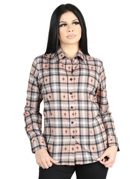 Women’s Beige/Black Plaid Print Long Sleeve Western Shirt 'El Señor de los Cielos' 44715 - BELLEZA'S - Women’s Beige/Black Plaid Print Long Sleeve Western Shirt 'El Señor de los Cielos' 44715 - Women's Shirt - 04471501
