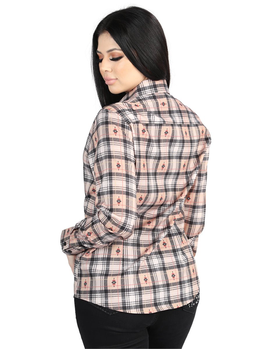Women’s Beige/Black Plaid Print Long Sleeve Western Shirt 'El Señor de los Cielos' 44715 - BELLEZA'S - Women’s Beige/Black Plaid Print Long Sleeve Western Shirt 'El Señor de los Cielos' 44715 - Women's Shirt - 04471501