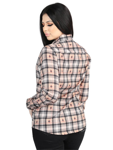 Women’s Beige/Black Plaid Print Long Sleeve Western Shirt 'El Señor de los Cielos' 44715 - BELLEZA'S - Women’s Beige/Black Plaid Print Long Sleeve Western Shirt 'El Señor de los Cielos' 44715 - Women's Shirt - 04471501