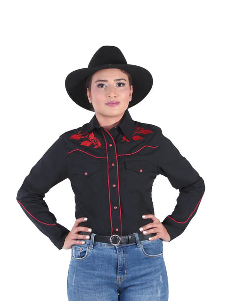 Women’s Black Floral Embroidered Long Sleeve Western Shirt 'El Señor de los Cielos' 42967 - BELLEZA'S - Women’s Black Floral Embroidered Long Sleeve Western Shirt 'El Señor de los Cielos' 42967 - Women's Shirt - 04296701