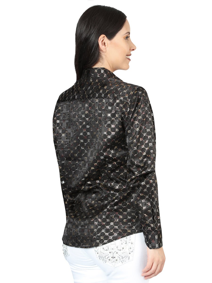 Women’s Black/Gold Print Long Sleeve Casual Shirt 'El Señor de los Cielos' 44558 - BELLEZA'S - Women’s Black/Gold Print Long Sleeve Casual Shirt 'El Señor de los Cielos' 44558 - Women's Shirt - 04455801