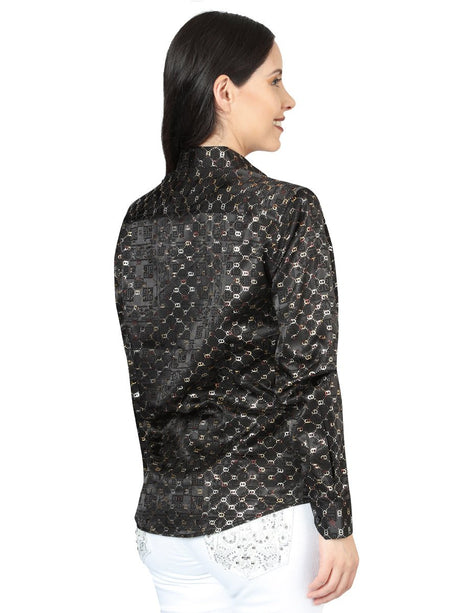 Women’s Black/Gold Print Long Sleeve Casual Shirt 'El Señor de los Cielos' 44558 - BELLEZA'S - Women’s Black/Gold Print Long Sleeve Casual Shirt 'El Señor de los Cielos' 44558 - Women's Shirt - 04455801