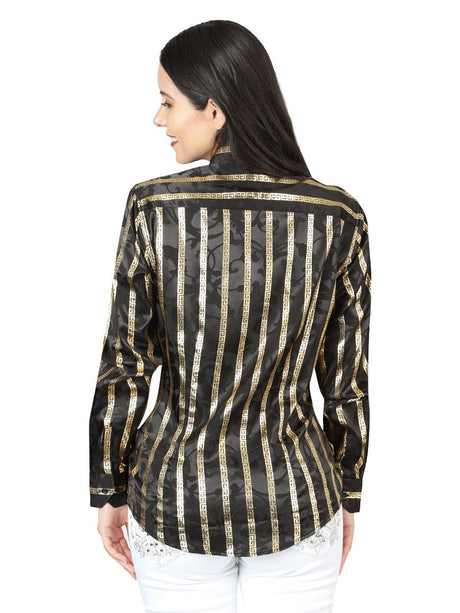 Women’s Black/Gold Print Long Sleeve Casual Shirt 'El Señor de los Cielos' 44563 - BELLEZA'S - Women’s Black/Gold Print Long Sleeve Casual Shirt 'El Señor de los Cielos' 44563 - Women's Shirt - 04456301