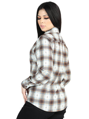 Women’s Brown/Sand Plaid Print Long Sleeve Western Shirt 'El Señor de los Cielos' 44717 - BELLEZA'S - Women’s Brown/Sand Plaid Print Long Sleeve Western Shirt 'El Señor de los Cielos' 44717 - Women's Shirt - 04471701