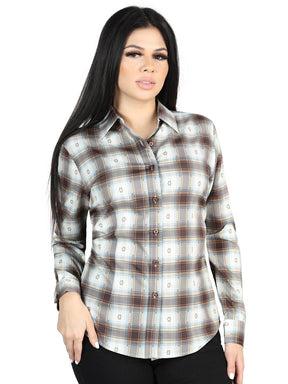 Women’s Brown/Sand Plaid Print Long Sleeve Western Shirt 'El Señor de los Cielos' 44717 - BELLEZA'S - Women’s Brown/Sand Plaid Print Long Sleeve Western Shirt 'El Señor de los Cielos' 44717 - Women's Shirt - 04471701
