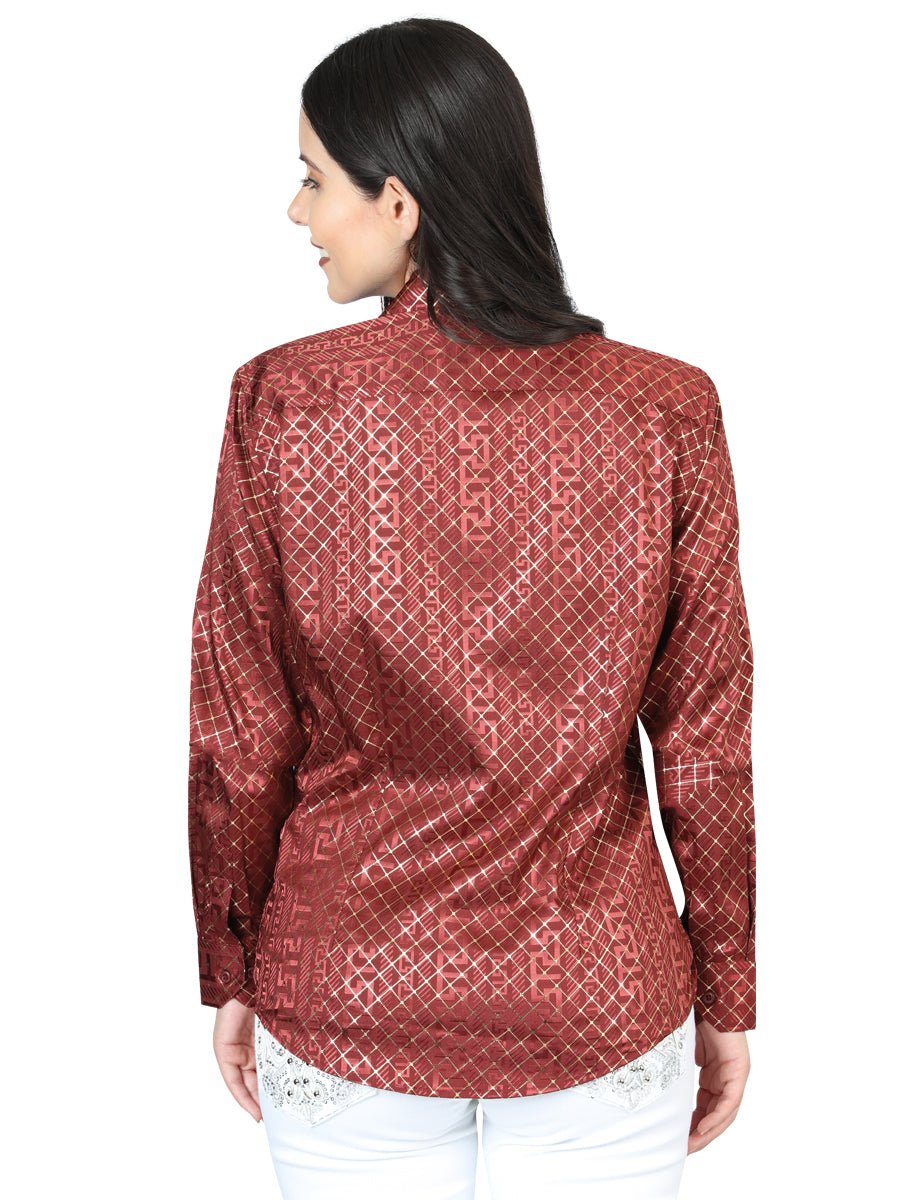 Women’s Burgundy Print Long Sleeve Casual Shirt 'El Señor de los Cielos' 44561 - BELLEZA'S - Women’s Burgundy Print Long Sleeve Casual Shirt 'El Señor de los Cielos' 44561 - Women's Shirt - 04456101