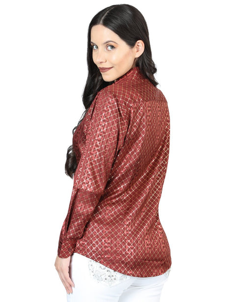 Women’s Burgundy Print Long Sleeve Casual Shirt 'El Señor de los Cielos' 44561 - BELLEZA'S - Women’s Burgundy Print Long Sleeve Casual Shirt 'El Señor de los Cielos' 44561 - Women's Shirt - 04456101