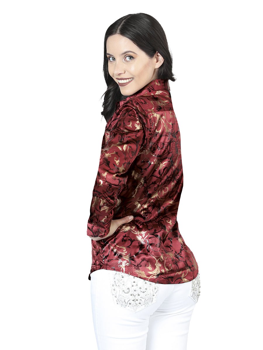 Women’s Burgundy Print Long Sleeve Casual Shirt 'El Señor de los Cielos' 44595 - BELLEZA'S - Women’s Burgundy Print Long Sleeve Casual Shirt 'El Señor de los Cielos' 44595 - Women's Shirt - 04459501