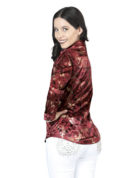 Women’s Burgundy Print Long Sleeve Casual Shirt 'El Señor de los Cielos' 44595 - BELLEZA'S - Women’s Burgundy Print Long Sleeve Casual Shirt 'El Señor de los Cielos' 44595 - Women's Shirt - 04459501