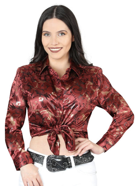 Women’s Burgundy Print Long Sleeve Casual Shirt 'El Señor de los Cielos' 44595 - BELLEZA'S - Women’s Burgundy Print Long Sleeve Casual Shirt 'El Señor de los Cielos' 44595 - Women's Shirt - 04459501