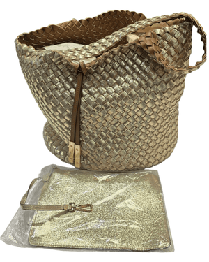Women's Calvin Klein Handwoven Purse with Wallet Gold 15698 - BELLEZA'S - Women's Calvin Klein Handwoven Purse with Wallet Gold 15698 - Women's Handbags - 15698