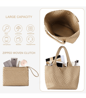 Women's Calvin Klein Handwoven Purse with Wallet Gold 15698 - BELLEZA'S - Women's Calvin Klein Handwoven Purse with Wallet Gold 15698 - Women's Handbags - 15698